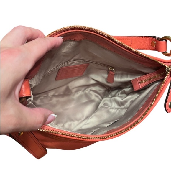Coach Ashley Leather Convertible Hobo Bag - Coral Orange - Picture 9 of 15
